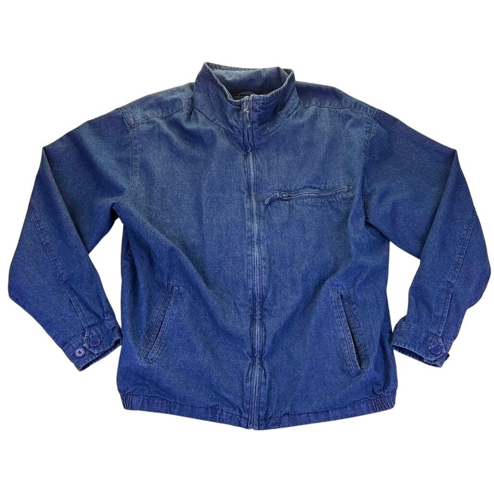 Duke Haband Denim Chore Jacket Men XL Satin Plaid Lined Vintage Y2K Grandpacore